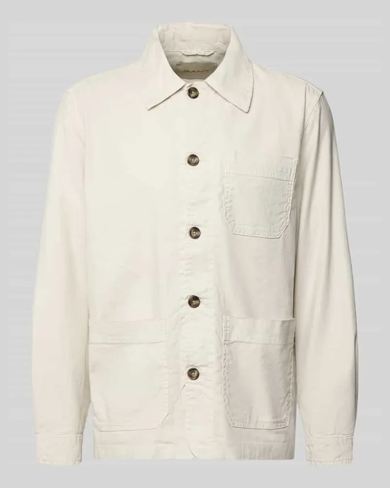 Gant Regular Fit Hemdjacke aus Leinen-Mix Beige