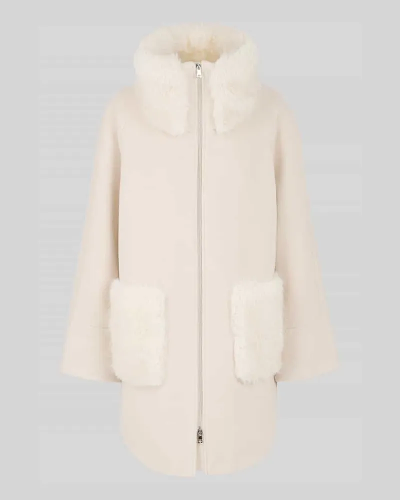 Marc Cain Mantel aus Alpaka Wollmix mit Webpelzdetails Offwhite