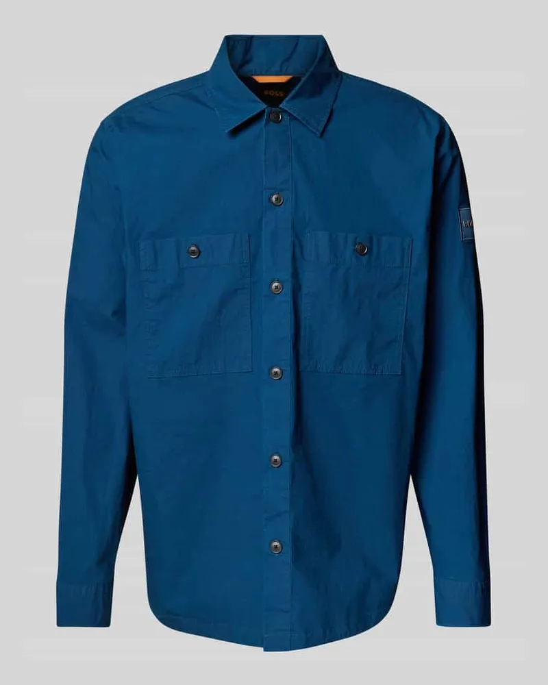 HUGO BOSS Regular Fit Hemdjacke mit Brusttaschen Modell 'Locky Blau