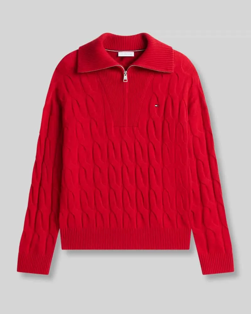 Tommy Hilfiger Relaxed Fit Troyer aus reiner Wolle Dunkelrot