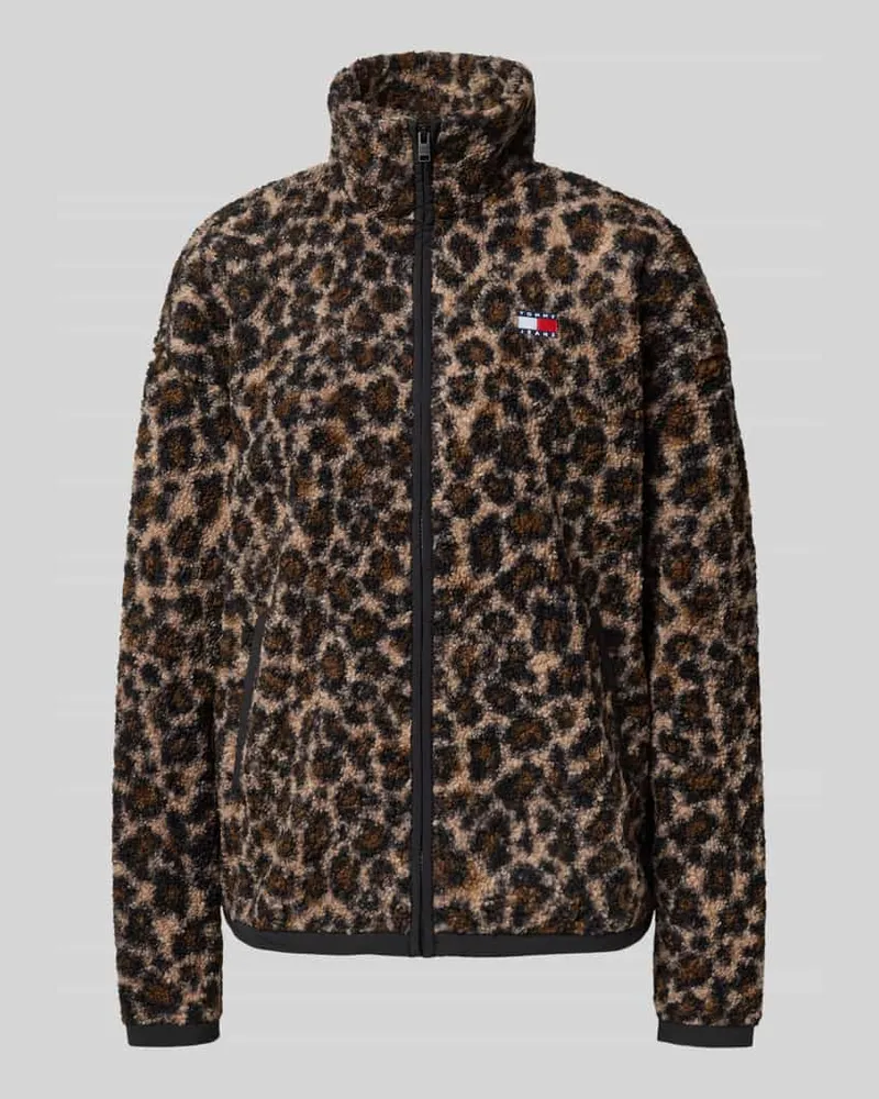 Tommy Hilfiger Regular Fit Teddyjacke mit Animal Print Mittelbraun