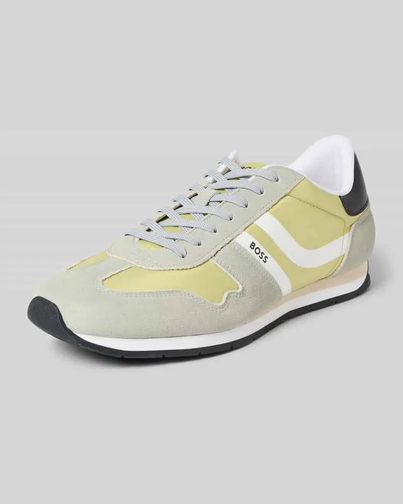 HUGO BOSS Low Top Sneaker mit Lederoptik-Details Modell 'LEVON_RUNN_NYMI Hellgrau