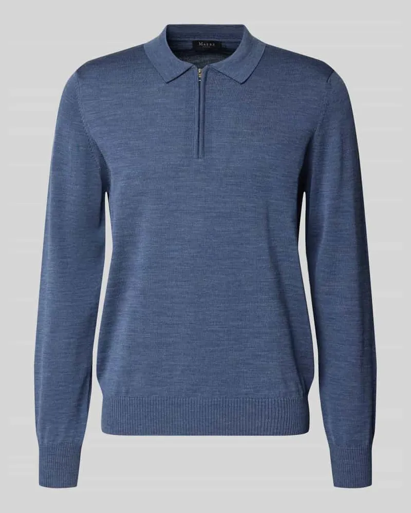 Maerz Strickpullover aus Schurwolle mit Polokragen Jeansblau