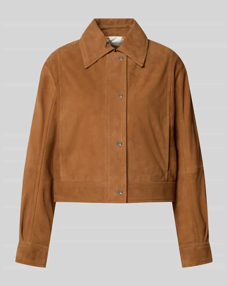 HUGO BOSS Regular Fit Lederjacke aus echtem Ziegenleder Modell 'C_SALISA 60 Mittelbraun
