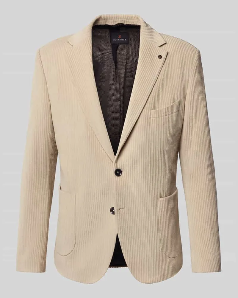 Zuitable Slim Fit 2-Knopf-Sakko aus Cord mit Reverskragen Beige