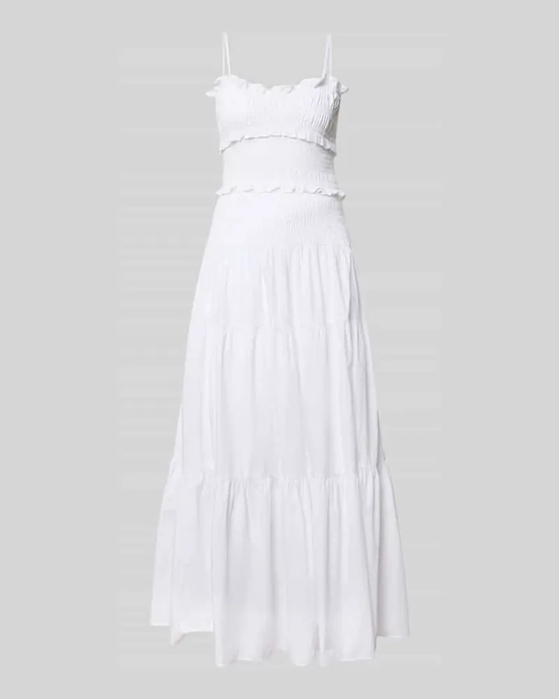 Michael Kors Midikleid mit Rüschen und Volantsaum Weiss