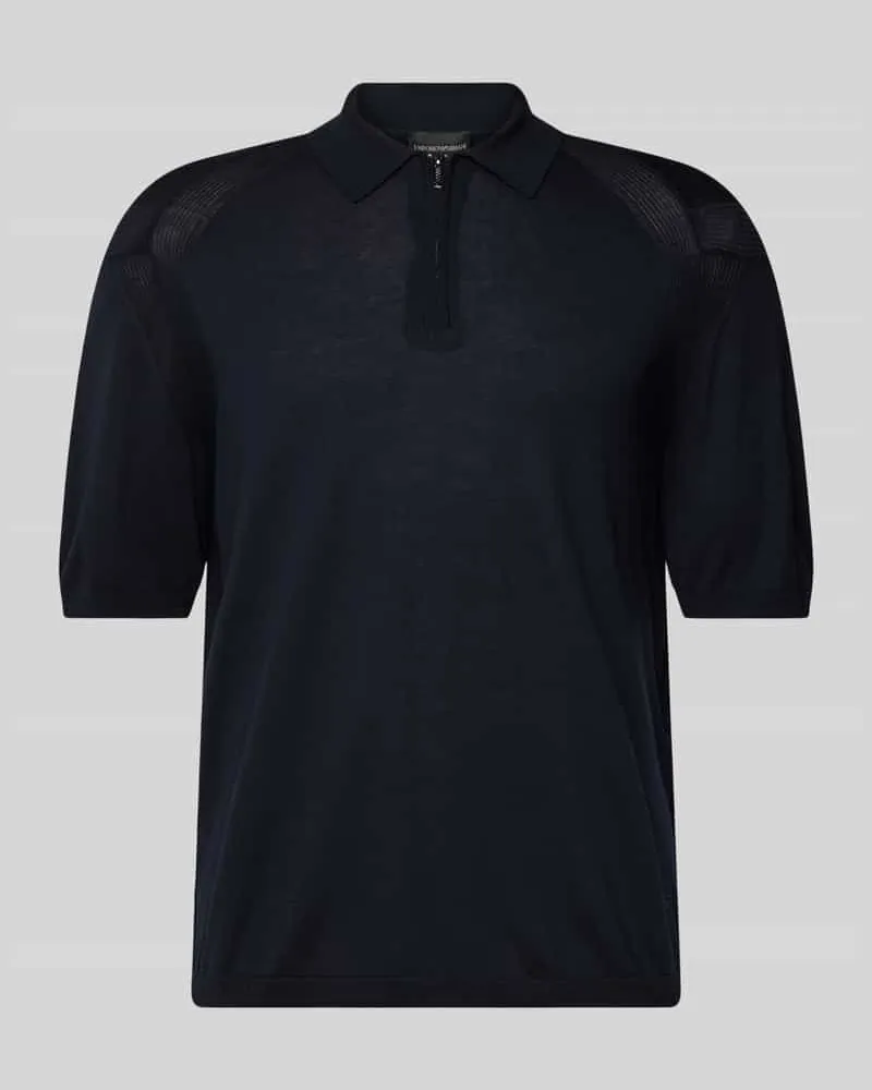 Emporio Armani Slim Fit Poloshirt mit Reißverschluss und Seiden-Anteil Marine