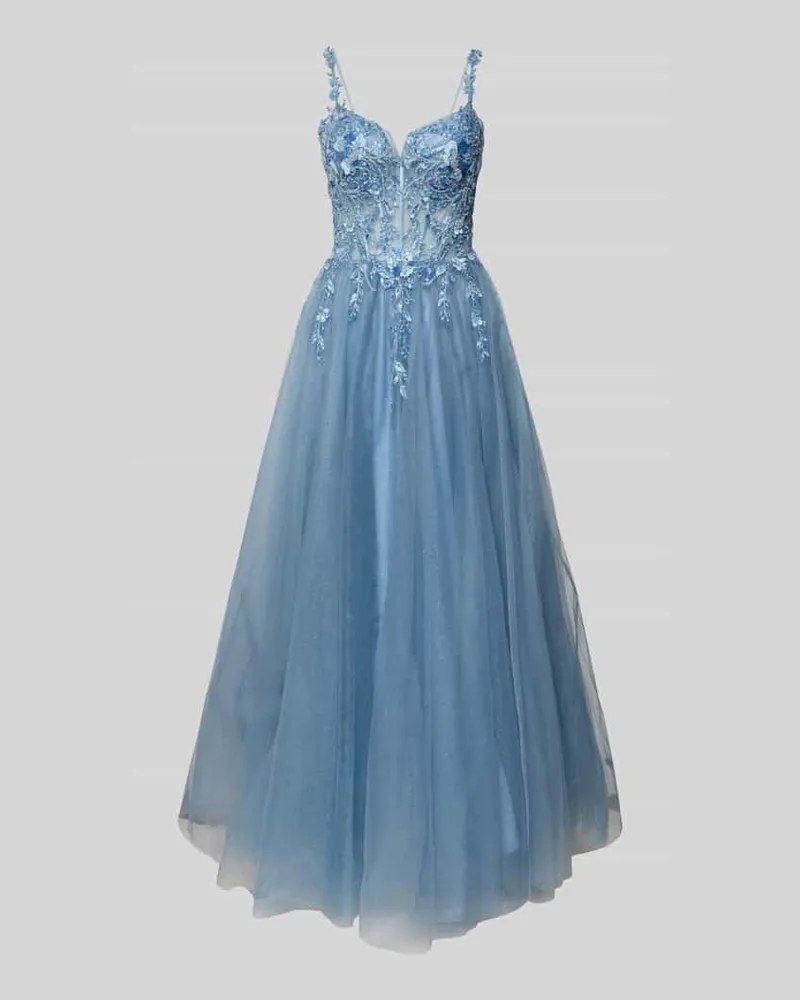 Unique Abendkleid mit Spitzenbesatz Blau