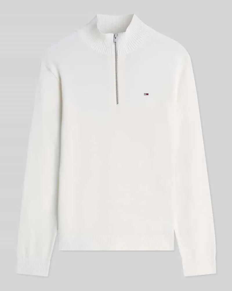 Tommy Hilfiger Slim Fit Troyer aus reiner Baumwolle Offwhite