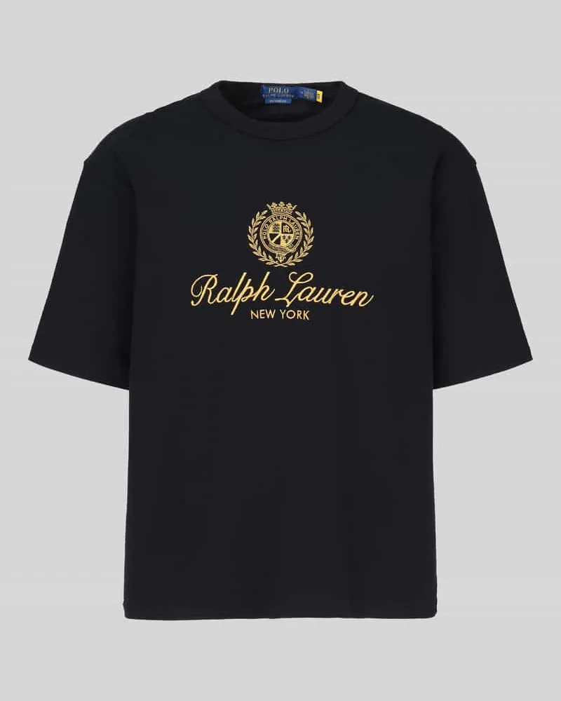 Ralph Lauren T-Shirt mit goldfarbenem Logo-Print Black