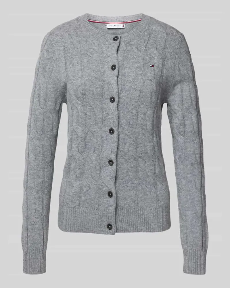 Tommy Hilfiger Regular Fit Strickjacke mit Zopf-Muster aus reiner Wolle Hellgrau
