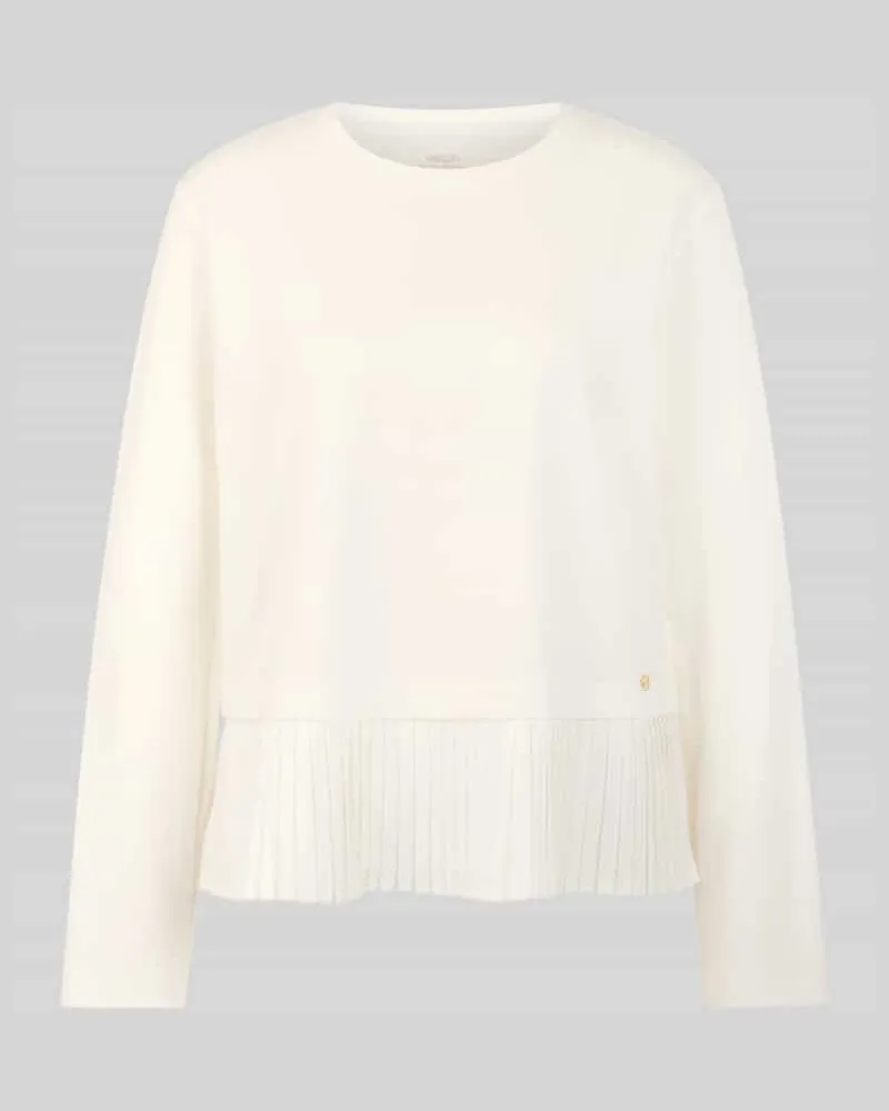 Marc Cain Loose Fit Langarmshirt aus Baumwoll-Mix mit plissiertem Volantdetail Offwhite