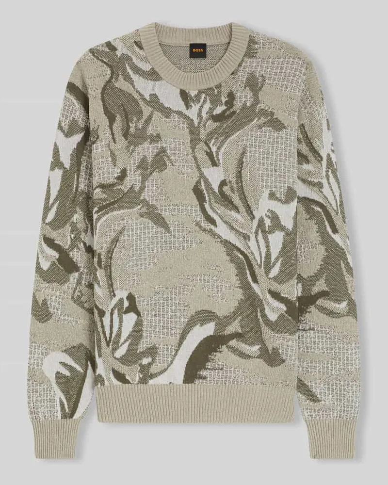 HUGO BOSS Relaxed Fit Pullover im Baumwoll-Mix Modell 'AFLORALO Beige