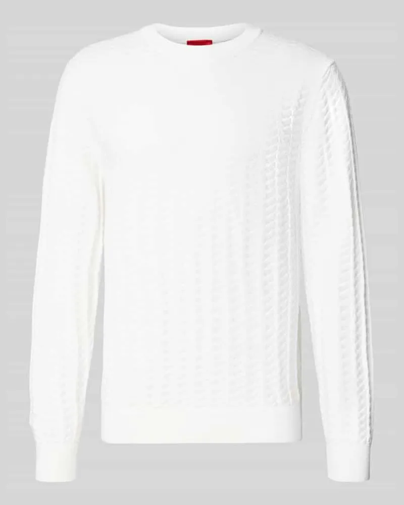 HUGO BOSS Pullover mit strukturierter Strickoptik Modell 'Simond Offwhite
