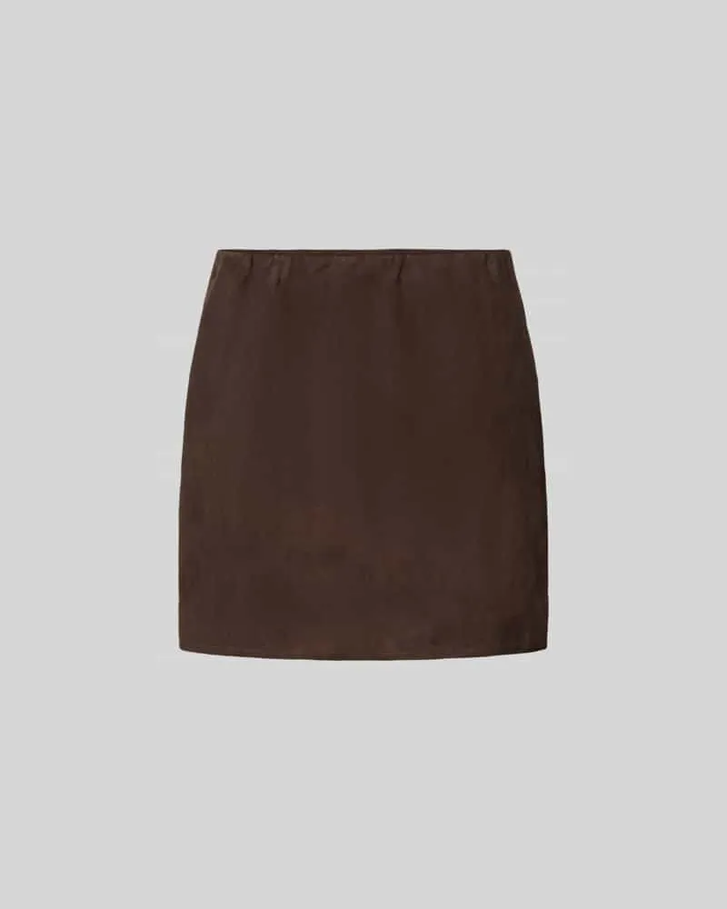 ROTATE Birger Christensen Minirock aus echtem Ziegenvelours Schoko