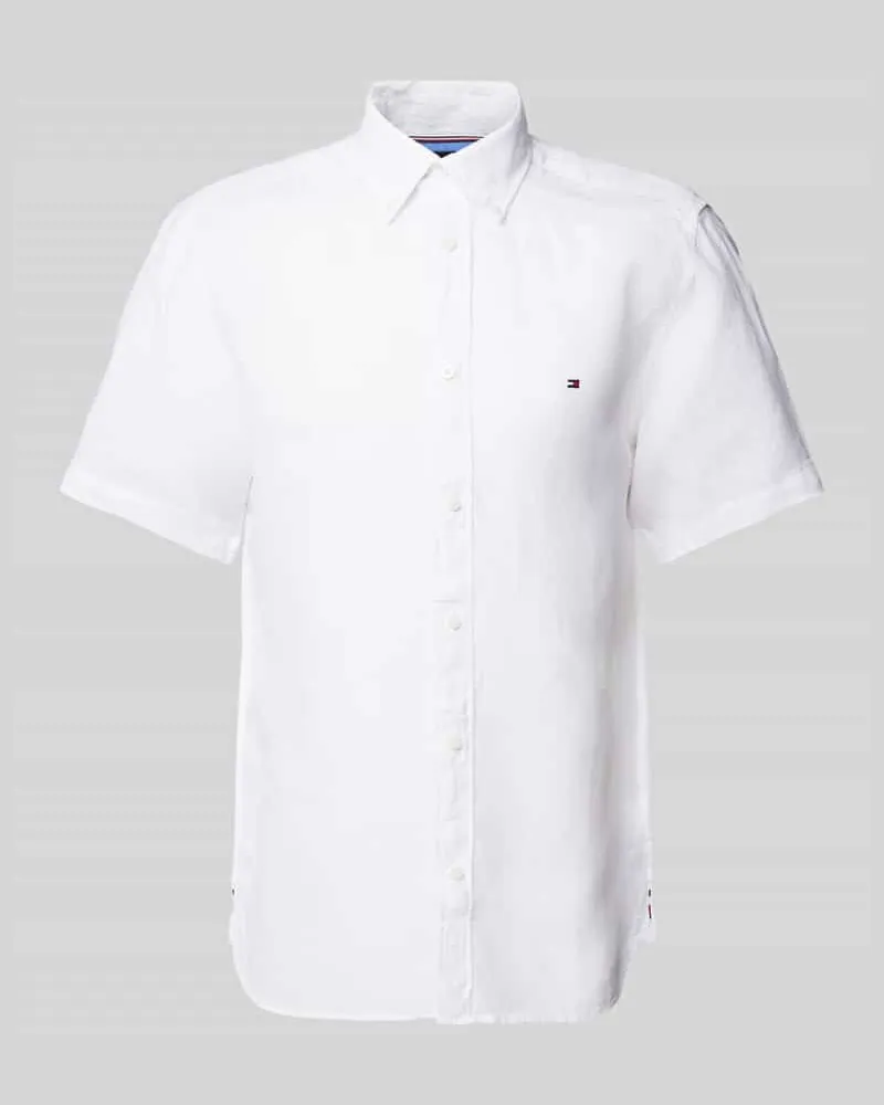 Tommy Hilfiger Regular Fit Leinenhemd mit Button-Down-Kragen Weiss