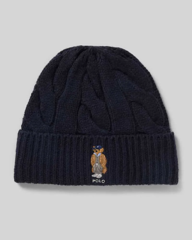 Ralph Lauren Wollmütze mit Motiv-Stitching Modell 'FALL BEAR Marine