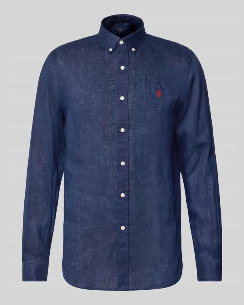 Ralph Lauren Slim Fit Leinenhemd mit Logo-Stitching Marine