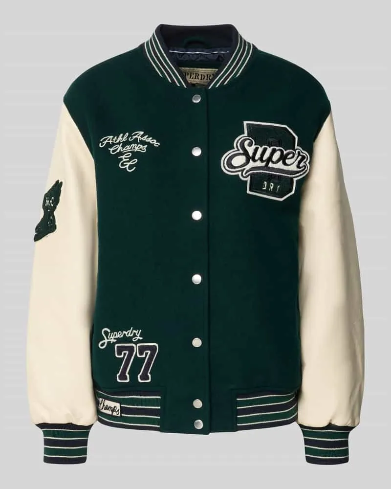 Superdry. College Jacke mit Motiv- und Logo-Stitchings Gruen