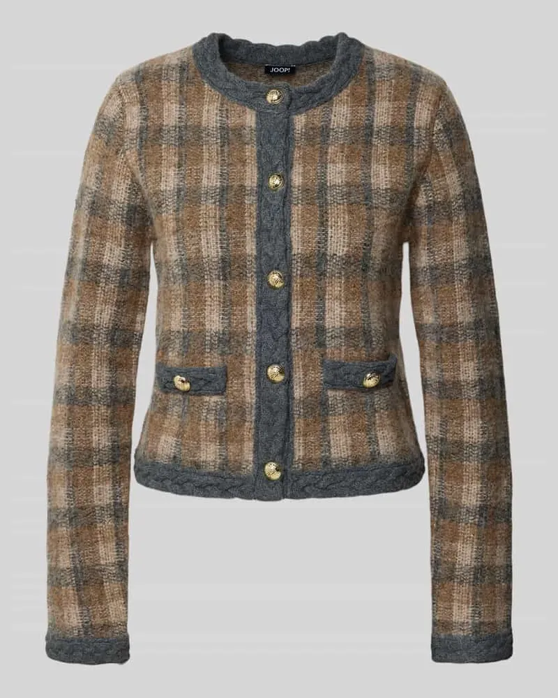 JOOP! Strickjacke aus Alpaka-Mix mit Rundhalsausschnitt Modell 'KEA Mittelbraun