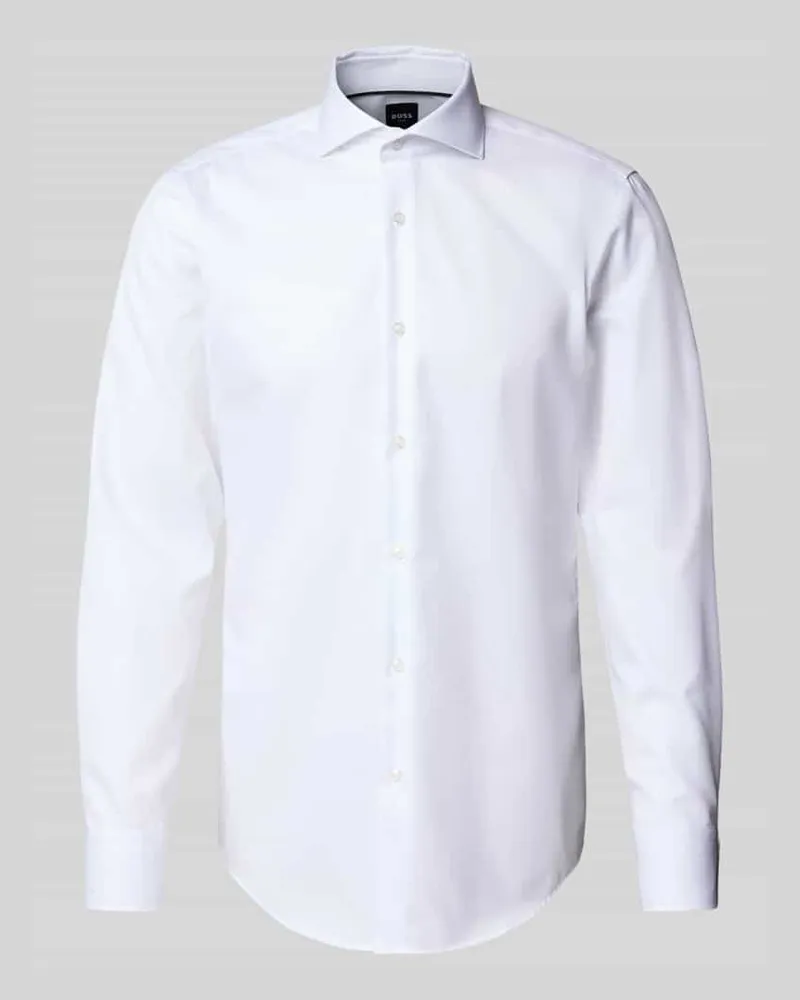 HUGO BOSS Slim Fit Businesshemd aus reiner Baumwolle Weiss