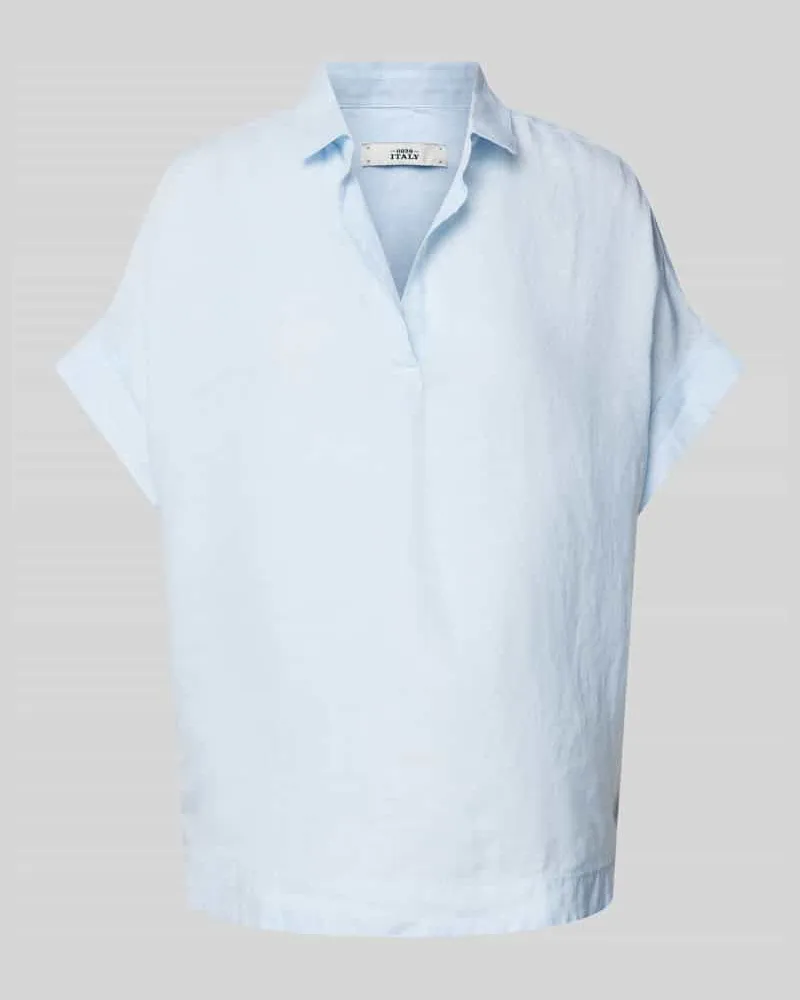 0039 Italy Regular Fit Leinenblusenshirt mit Kappärmeln Modell 'DERRY Bleu