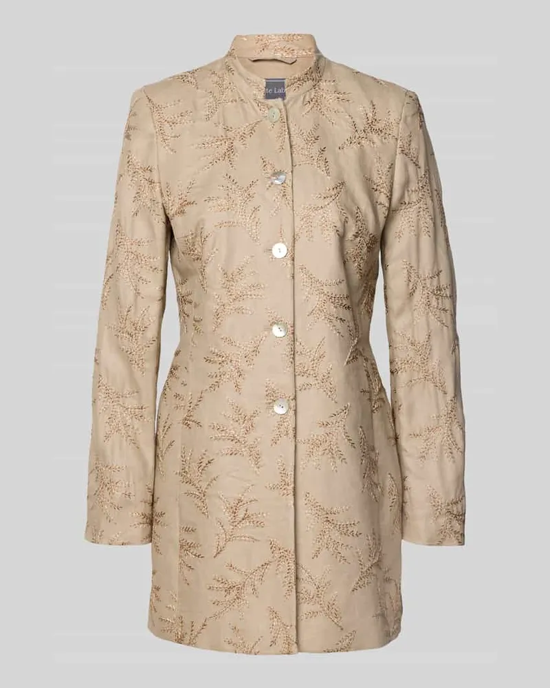 White Label Slim Fit Longblazer aus Leinen mit Stehkragen Cognac