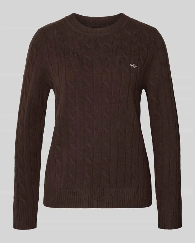 Gant Strickpullover mit Zopfmuster und Label-Stitching Mittelbraun