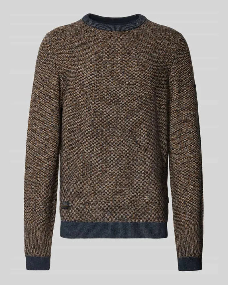 Camel Active Strickpullover mit Rundhalsausschnitt und Label-Details Orange