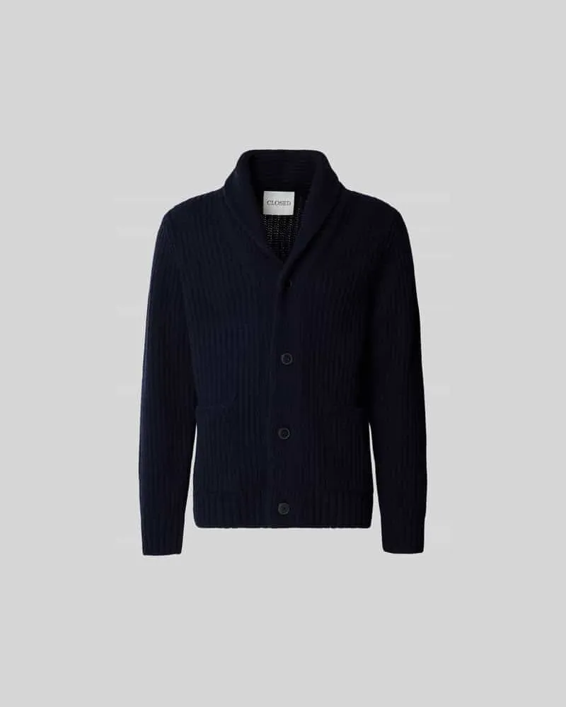 Closed Strickjacke aus Wolle mit Schalkragen Dunkelblau