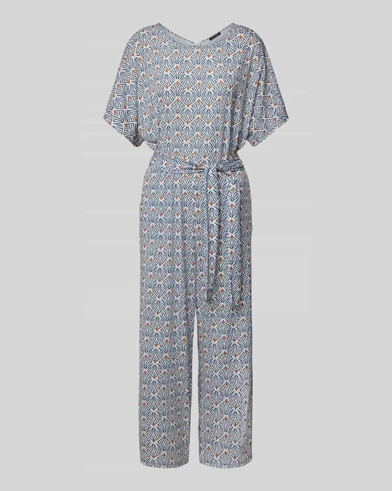 More & More Jumpsuit mit Rundhalsausschnitt und Bindegürtel Marine