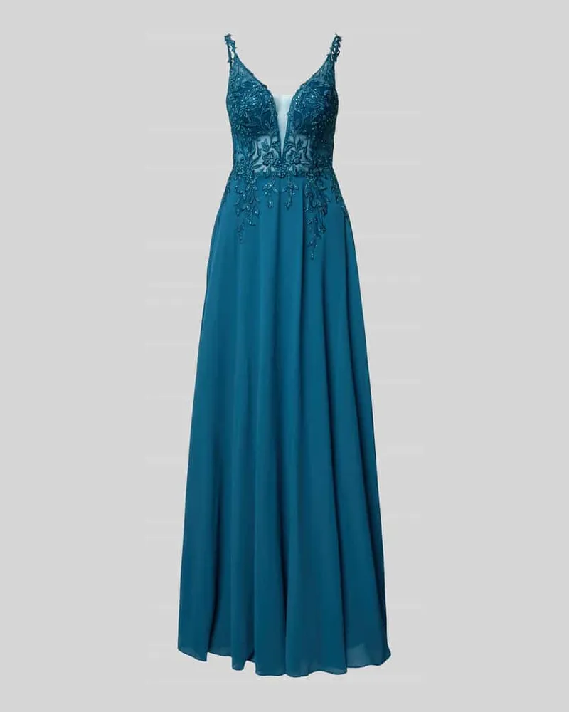 LUXUAR Abendkleid mit tiefem V-Ausschnitt Petrol