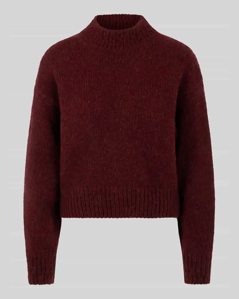 Marc Cain Regular Fit Pullover aus Wolle mit Logo-Detail Bordeaux
