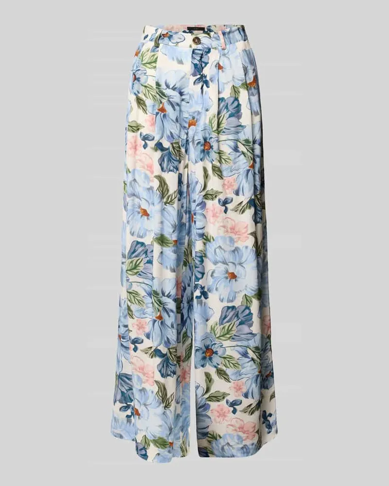 Oui  Palazzo Hose mit Viskose-Mix mit Biesen Hellblau