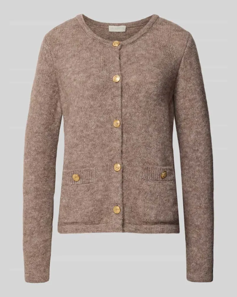 Milano Italy Strickjacke mit Rundhalsausschnitt und Knopfleiste Taupe