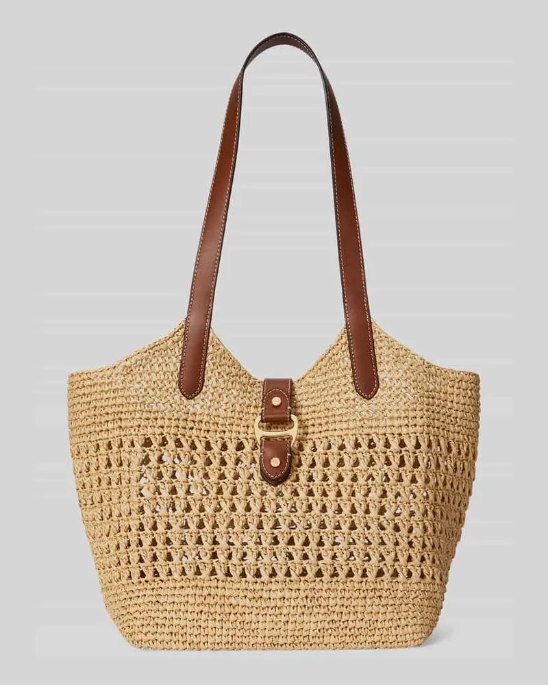 Ralph Lauren Shopper aus Stroh mit Lederbesatz Beige