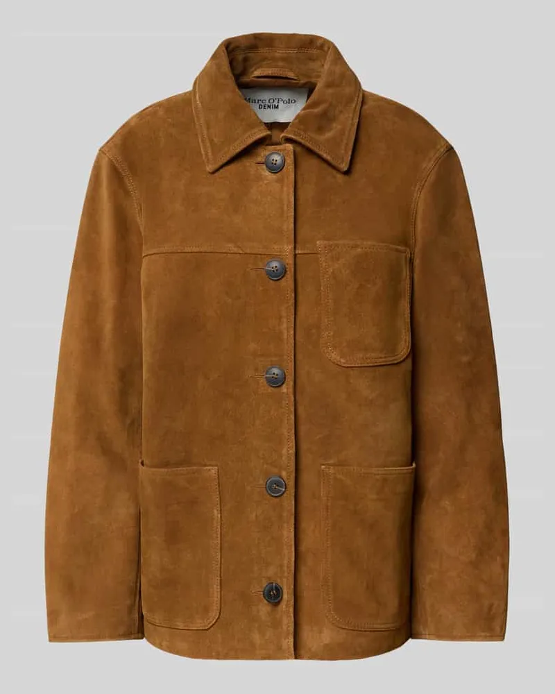 Marc O'Polo Regular Fit Lederjacke aus echtem Rindsvelours Cognac