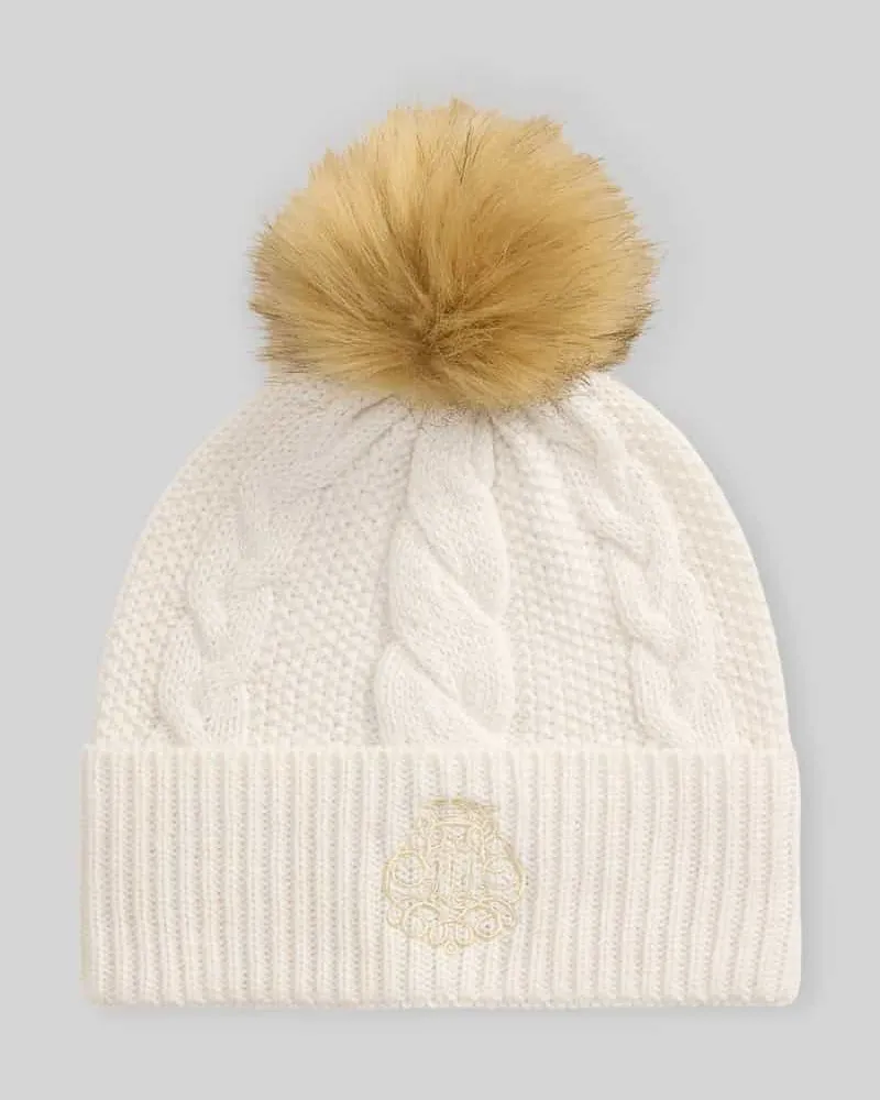 Ralph Lauren Mütze mit Kunstfellbommel Offwhite