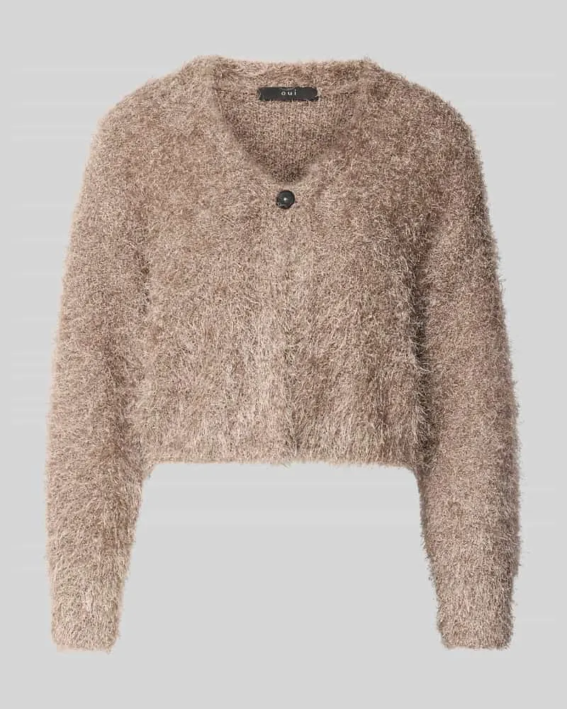 Oui  Regular Fit Jacke mit Viskose-Anteil in Strick-Optik Taupe