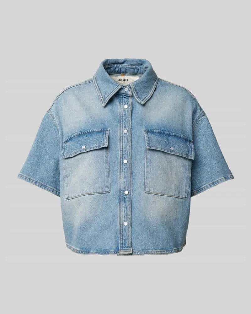 Goldgarn Cropped Hemdbluse in Jeans-Optik Hellblau