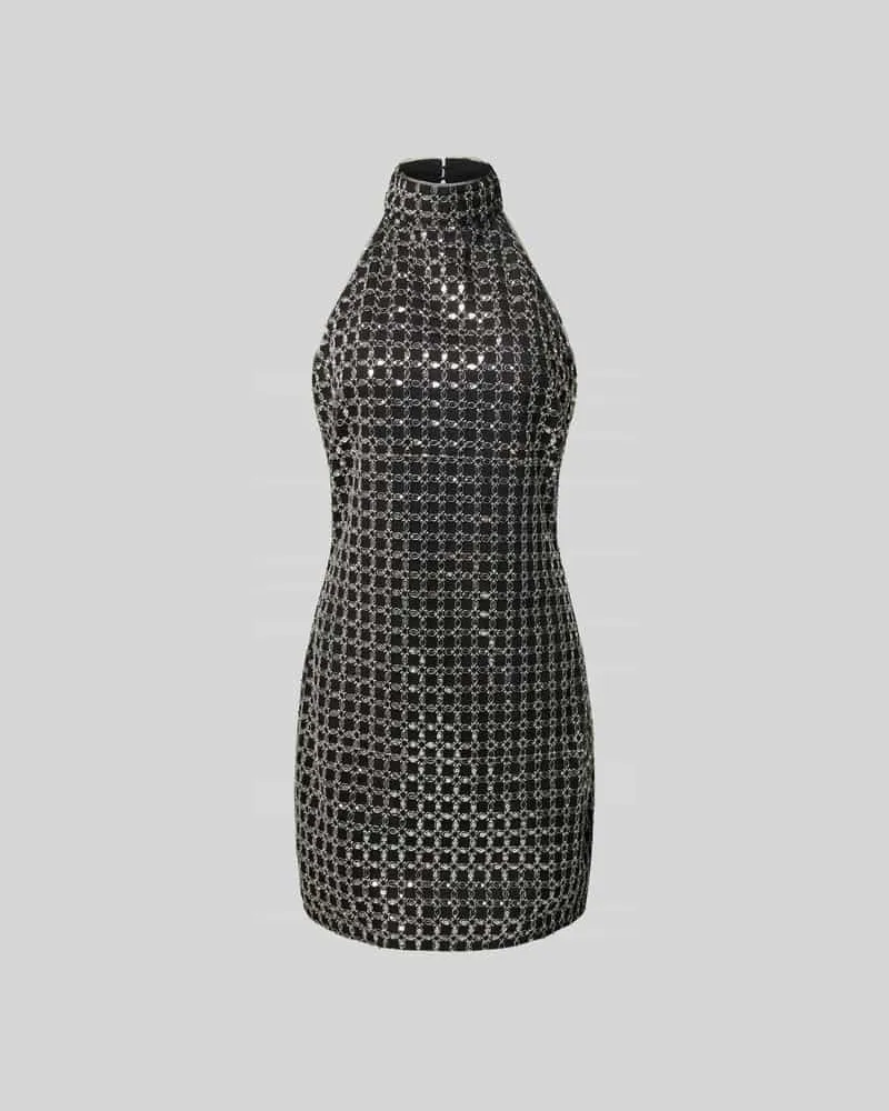 ROTATE Birger Christensen Knielanges Kleid mit Stehkragen Black