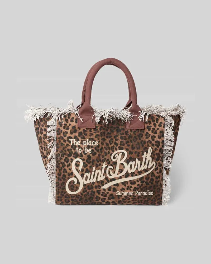 MC2 Saint Barth Shopper mit Label-Print und Fransen Modell 'VANITY Dunkelbraun