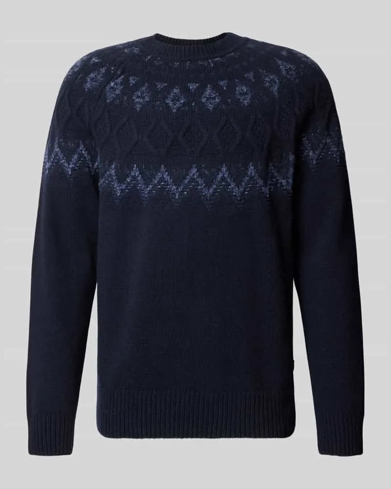 HUGO BOSS Pullover aus Schurwolle mit Strukturstrick Marine