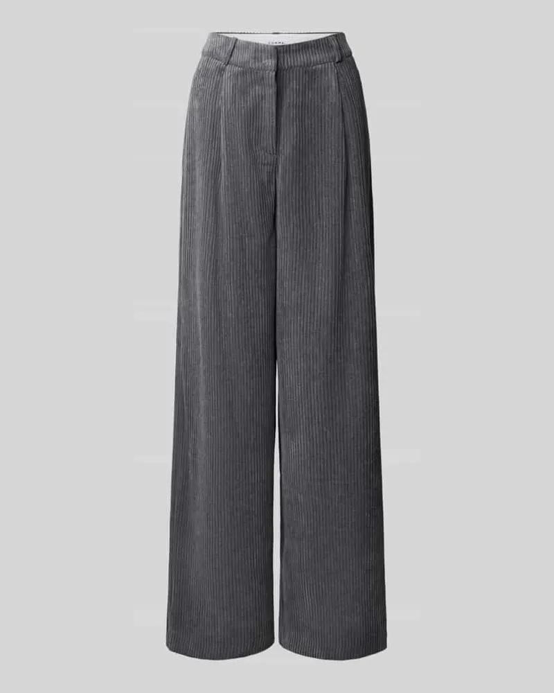 COMMA Wide Leg Bundfaltenhose aus Cord Anthrazit
