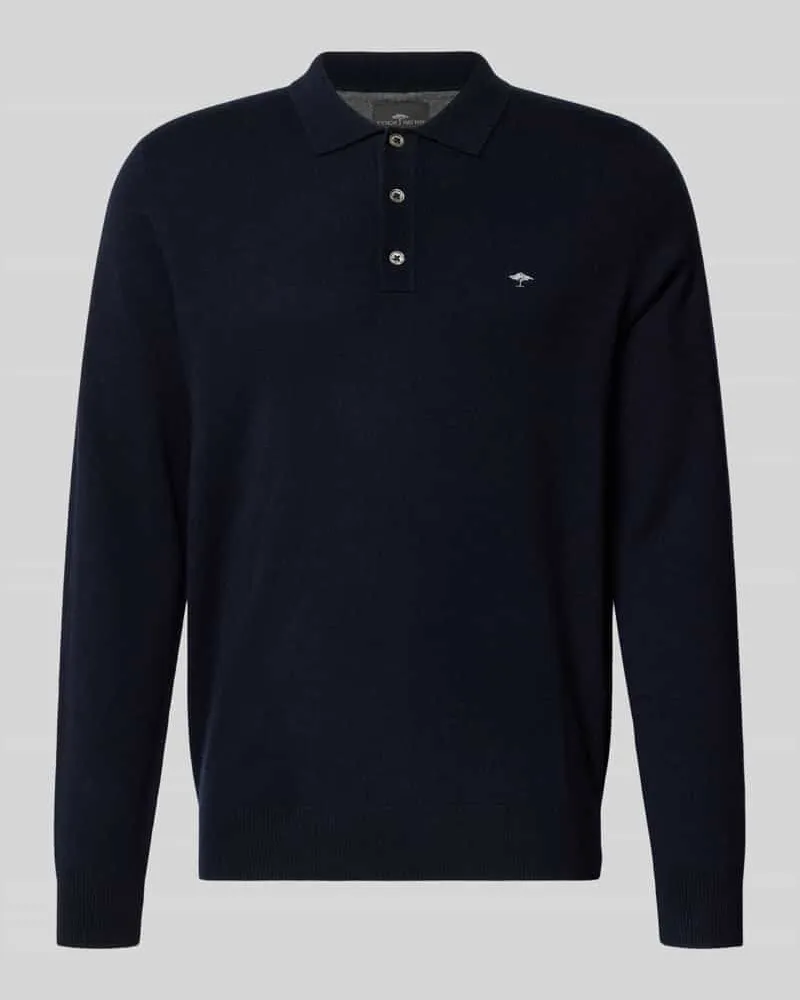 Fynch-Hatton Poloshirt aus Merino-Kaschmir-Mix mit Label-Stitching Marine