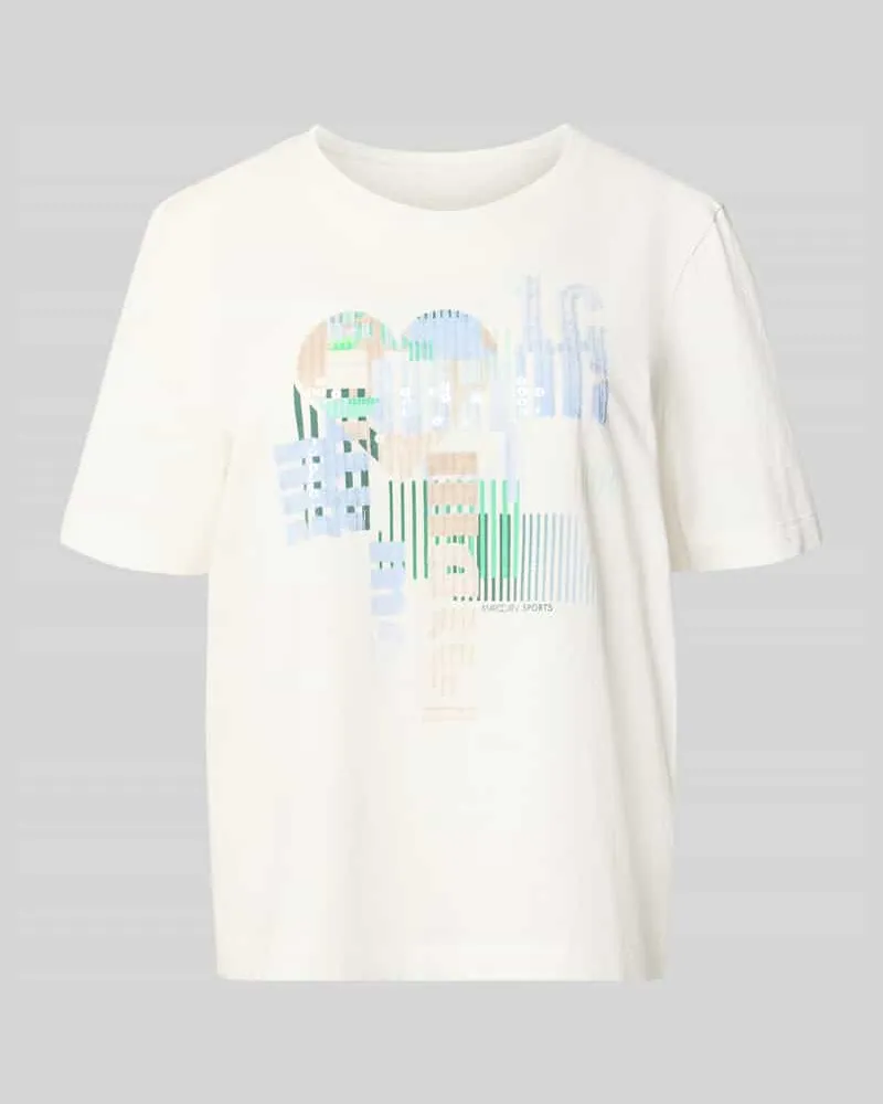 Marc Cain T-Shirt mit Motiv-Print und Pailletten Offwhite