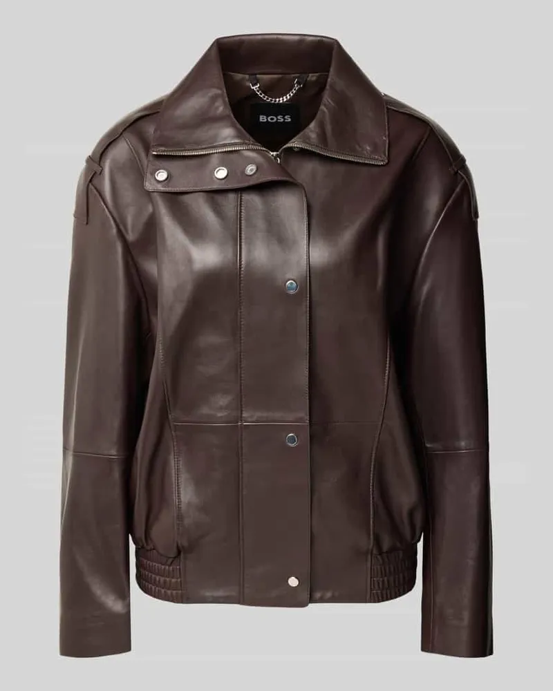 HUGO BOSS Lederjacke mit Schulterklappen Modell 'Savani Dunkelbraun
