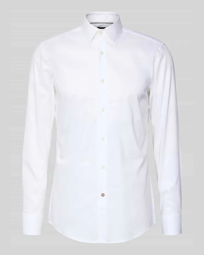 HUGO BOSS Slim Fit Business-Hemd mit Kentkragen Modell 'Hank Kent Weiss