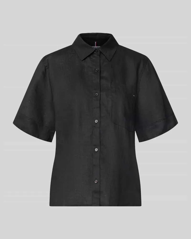 Tommy Hilfiger Regular Fit Leinenbluse mit Logo-Stitching Black