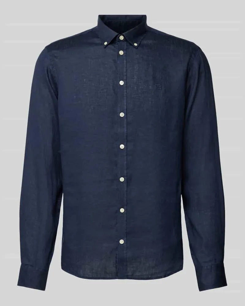 Casual Friday Leinenhemd mit Button-Down-Kragen Dunkelblau